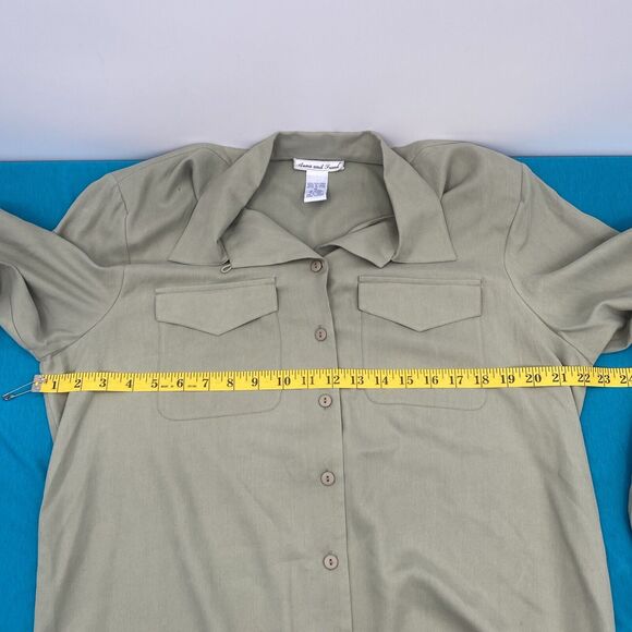 VTG ANNA & FRANK 100% SILK LIGHT GREEN LS BLOUSE SHOULDER PADS WOMENS XL - Picture 12 of 13